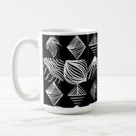 Taza De Café Crudo trapo tribal caribeño - Negro y blanco,