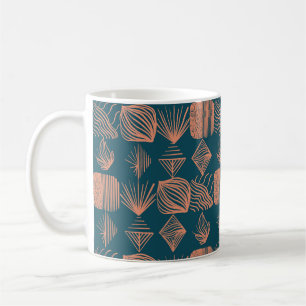 Taza De Café Crudo trapo tribal caribeño: Verde azulado, tirado
