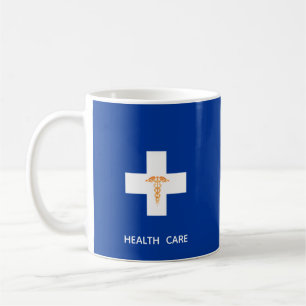 Taza De Café Cruz Blanca de Atención Médica, Caduceo Dorado sob