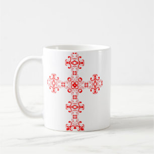 Taza De Café Cruz con Adorno Rojo Arte Decorativo Sagrado