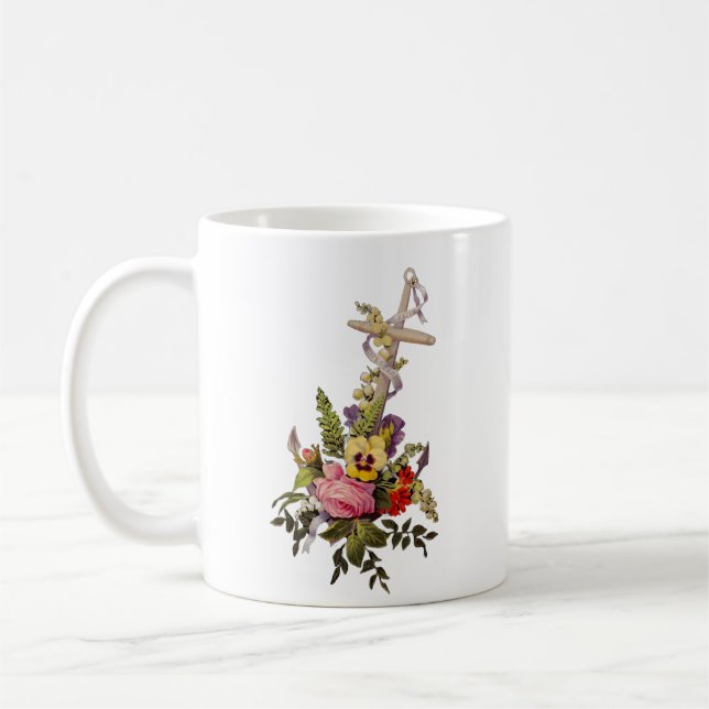 Taza De Café Cruz con flores en forma de ancla (Izquierda)