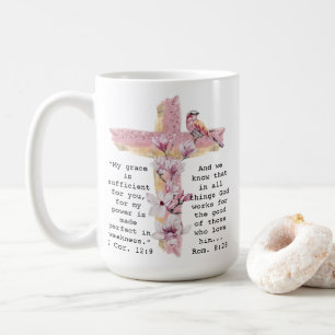 Taza De Café Cruz cristiana con magnolias rosadas