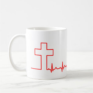 Taza De Café Cruz Cristiana Corazón Latido Vida EKG ECG