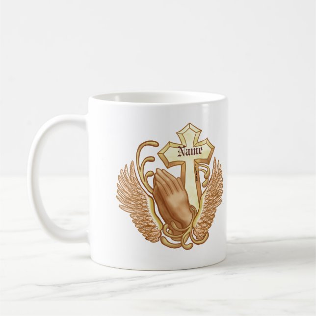 Taza De Café Cruz cristiana de manos de oración (Izquierda)