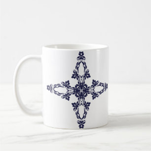 Taza De Café Cruz Cristiana en Arte Azul Celeste