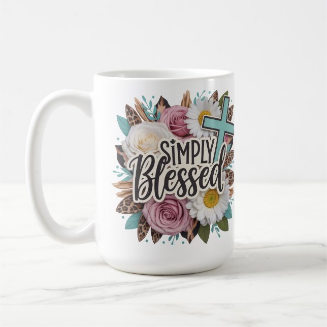 Taza De Café Cruz Cristiana Floral Simplemente Bendecida (Izquierda)