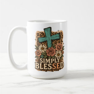 Taza De Café Cruz Cristiana Flores de Otoño Simplemente Bendita