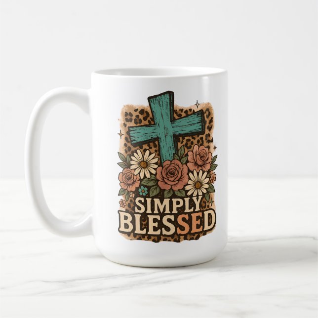 Taza De Café Cruz Cristiana Flores de Otoño Simplemente Bendita (Izquierda)