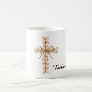 Taza De Café Cruz de Crema Rústica con Arco Cree