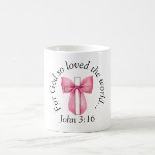 Taza De Café Cruz de lazo rosa Coquette Juan 3:16