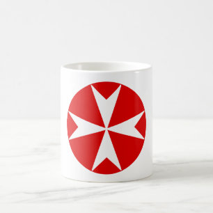 Taza De Café Cruz de Malta v2 (blanco sobre rojo)