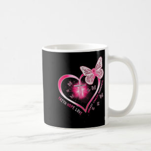 Taza De Café Cruz de Mariposa Rosa Fe Esperanza Amor Cáncer de