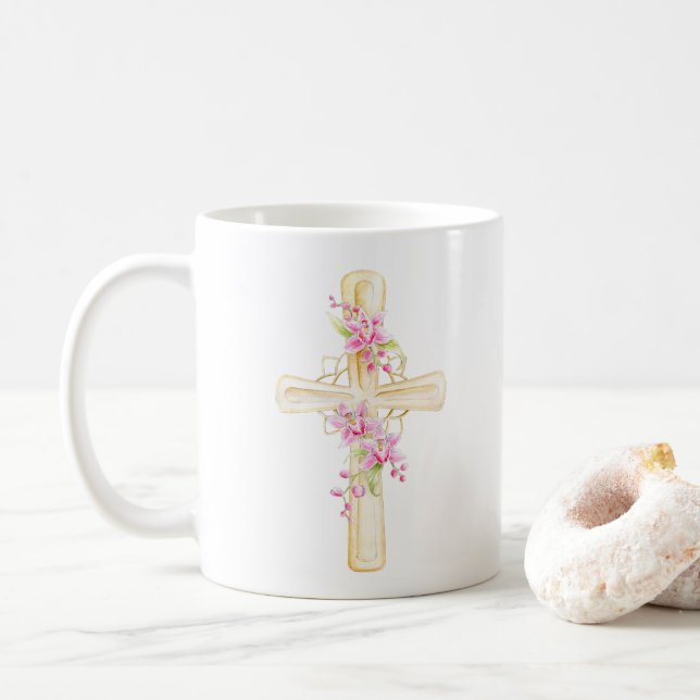Taza De Café Cruz de orquídeas de Pascua ha ascendido a Mateo 2 (Con donut)
