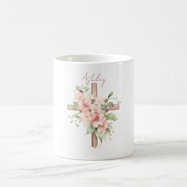 Taza De Café Cruz de Pascua de Agua Personalizada (Centro)
