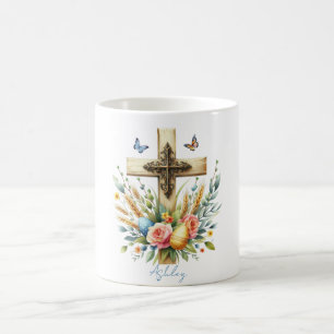 Taza De Café Cruz de Pascua Personalizada Acuarela