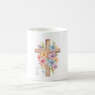 Taza De Café Cruz de Pascua Personalizada Acuarela