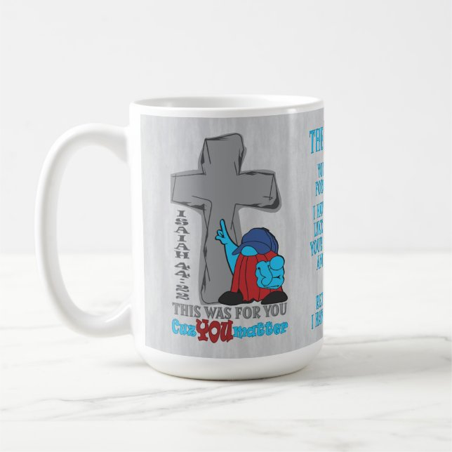 Taza De Café Cruz De Piedra Porque Importa Isaiah 44:22 Mug (Izquierda)