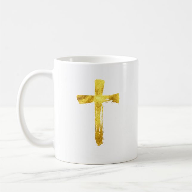 Taza De Café Cruz del Cepillo de Oro - Crucifijo religioso cris (Izquierda)