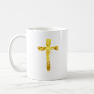 Taza De Café Cruz del cepillo del oro - crucifijo religioso