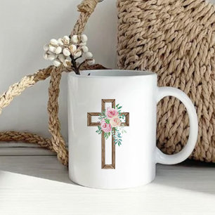 Taza De Café Cruz Floral Bautismo