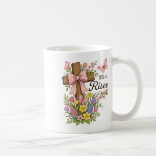 Taza De Café Cruz floral cristiana - Él ha resucitado Religiosa