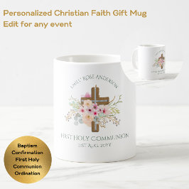 Taza De Café Cruz Floral de la Santa Comunión Personalizada
