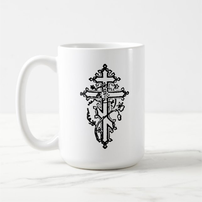 Taza De Café Cruz Ornate Cristiana Ortodoxa 15oz. (Izquierda)