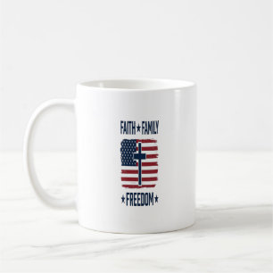 Taza De Café Cruz Patriótica Libertad Familia Fe Vect Bandera d