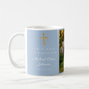 Taza De Café Cruz Religiosa Azul Niño Primera Comunión Foto