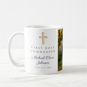 Taza De Café Cruz Religiosa Azul Niño Primera Comunión Foto