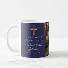 Taza De Café Cruz Religiosa Niño Azul Primera Comunión Foto