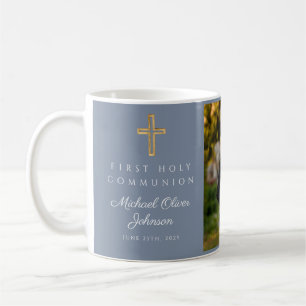 Taza De Café Cruz Religiosa Niño Primera Comunión Foto Azul