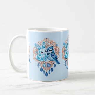 Taza De Café Crystal Blue Bunny and Blue Jay Heart