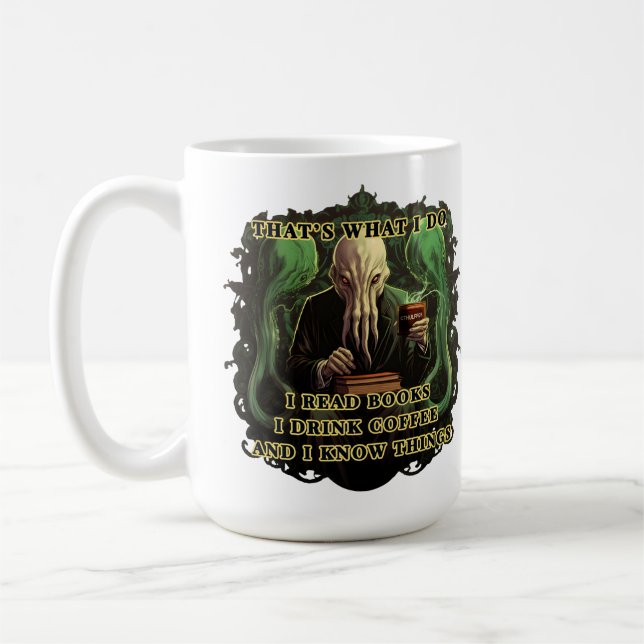Taza De Café Cthulhu leo libros que tomo café sé cosas (Izquierda)
