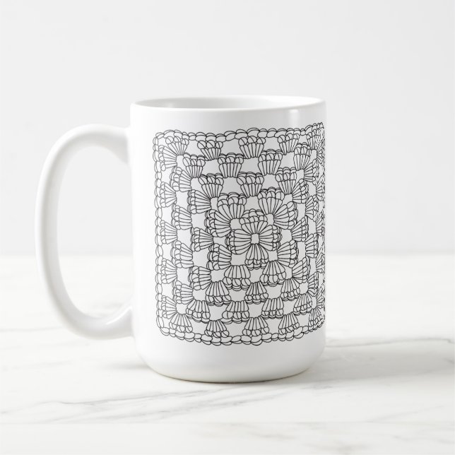 Taza de café Cuadrada de Granny de ganchillo blanc (Izquierda)