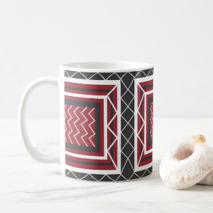 Taza De Café Cuadrado de Chevron Gris Blanco Rojo Geométrico