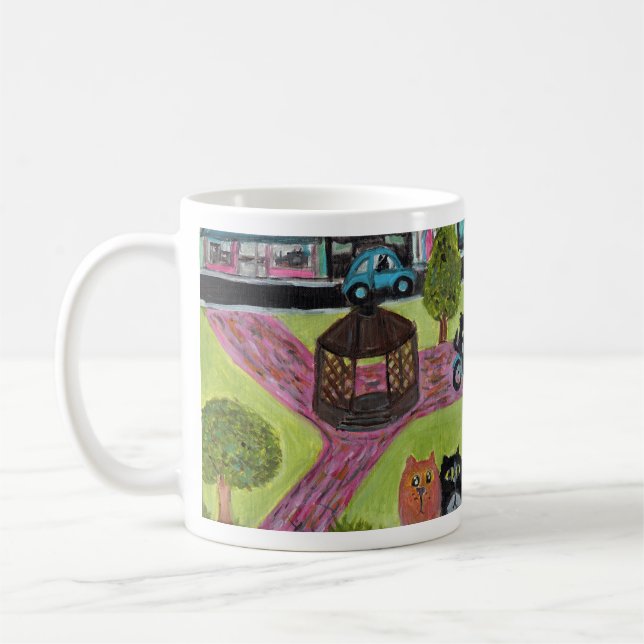 Taza De Café Cuadrado de pueblo Gatos Arte Popular Pintura Kitt (Izquierda)