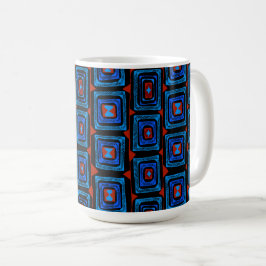 Taza De Café Cuadrados aborígenes - Azul turquesa rojo