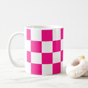 Taza De Café Cuadrados controlados retro geométrico blanco rosa
