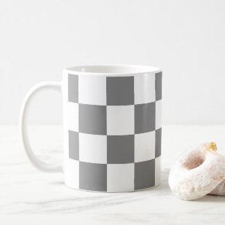 Taza De Café Cuadrados controlados Retro geométrico gris y blan