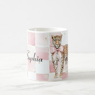 Taza De Café Cuadrados de arco rosado Leopard