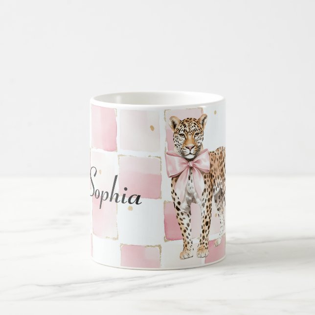 Taza De Café Cuadrados de arco rosado Leopard (Centro)