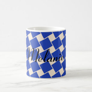 Taza De Café Cuadrados de Azul Denim y Blanco Antiguo