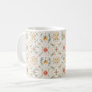 Taza De Café Cuadrados Florales Rosa Amarillo