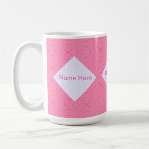 Taza De Café Cuadrados ondulados suaves rosa y blanco con monog