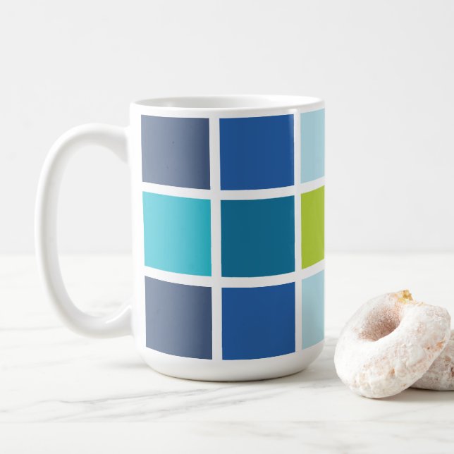 Taza De Café Cuadrados verdes azules controlados (Con donut)