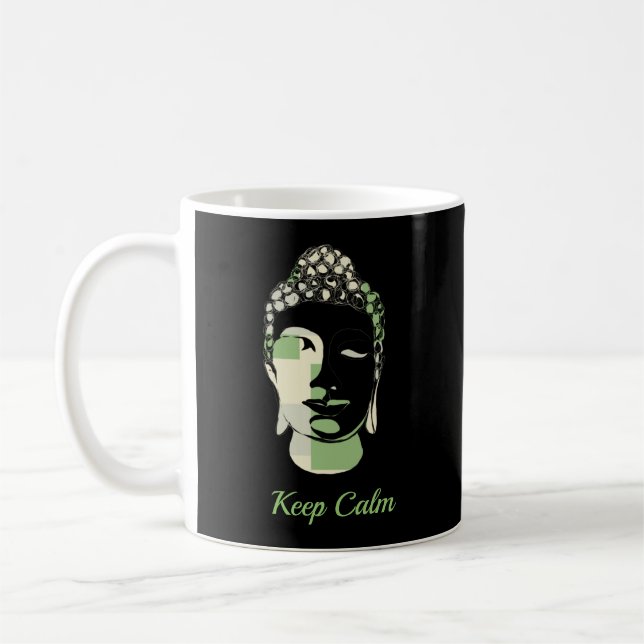 Taza De Café Cuadrados verdes y tan silueta de buddha dibujada  (Izquierda)