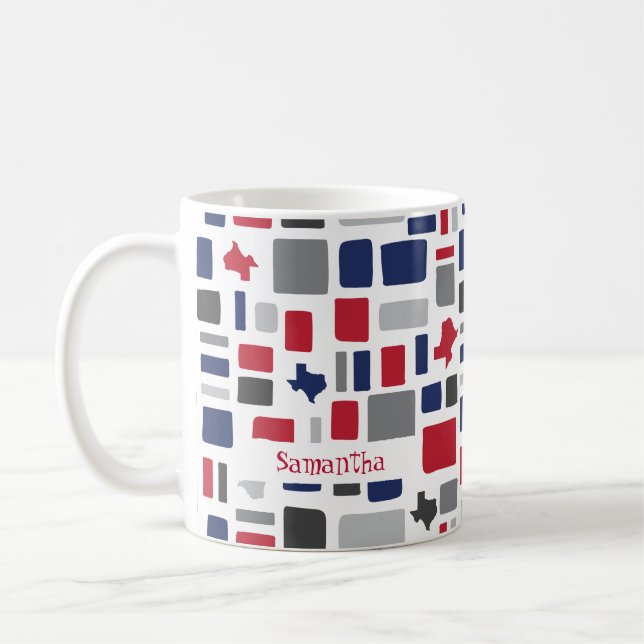 Taza De Café Cuadrados y Rectángulos de Texas Red & Blue Wonky (Izquierda)