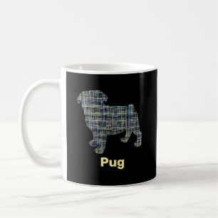 Taza De Café Cuadrícula amarilla y azul de perro de pug