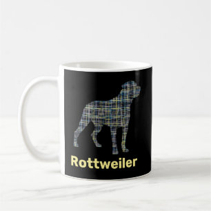 Taza De Café Cuadrícula amarilla y azul del perro Rottweiler